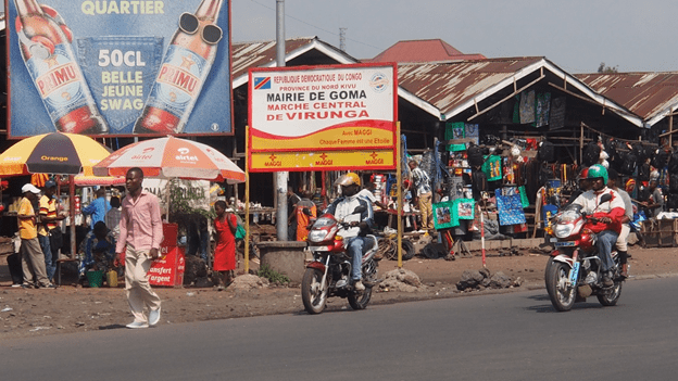 Marché central de Virunga totalement détruit en 2002, mais aujourd'hui entièrement réhabilité